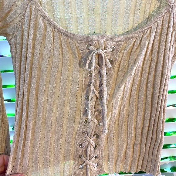CBR gold lace up crop top sweater - Picture 2 of 6